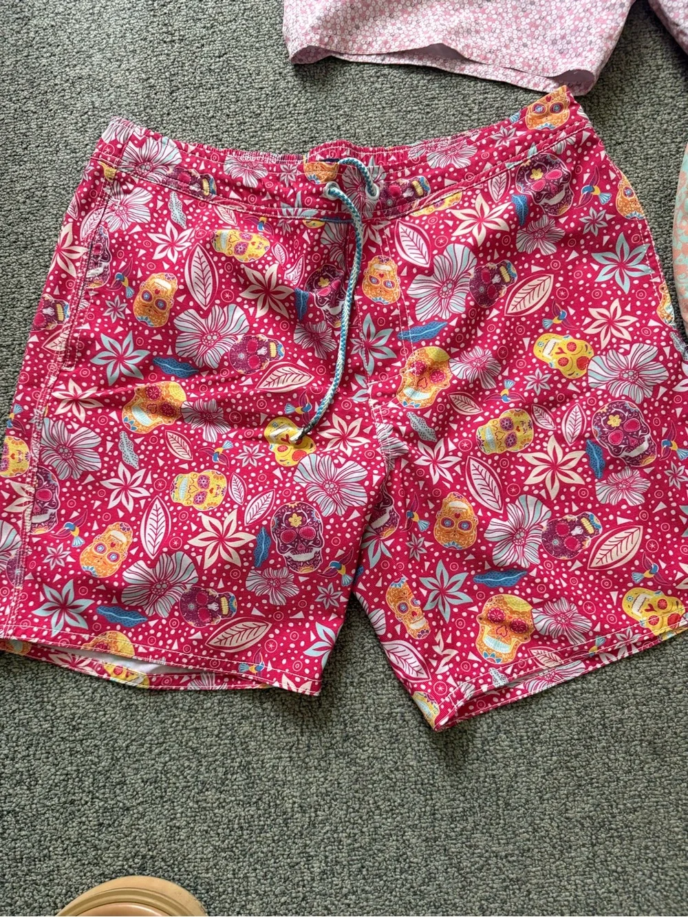 johnnie-O Pink Floral & Sugar Skull Swim Trunks